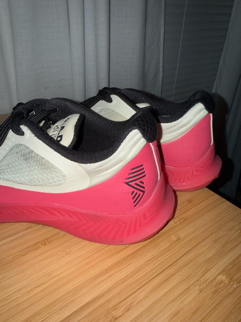 Women's White Athletic Sneakers with Pink Sole and Black Laces